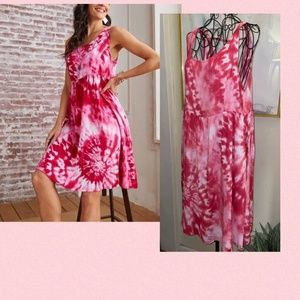 SUZANNE BETRO PINK & WHITE TIE DYE SUNDRESS~EMPIRE WAIST~LARGE